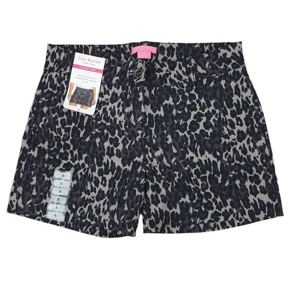 Isaac Mizrahi Women Tailored Shorts NEW 5" Inseam Black Animal Print Stretch - Picture 1 of 9